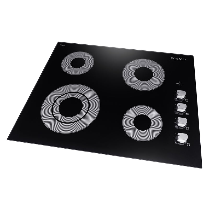 Load image into Gallery viewer, Cosmo 24 in. Electric Ceramic Glass Cooktop with 4 Elements, Dual Zone Element, Hot Surface Indicator Light and Control Knobs