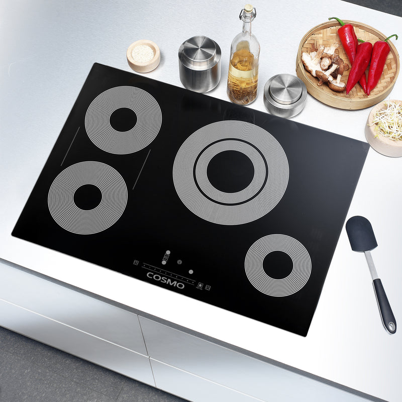 Load image into Gallery viewer, Cosmo 30 in. Electric Ceramic Glass Cooktop with 4 Burners, Triple Zone Element, Sync Burners, Hot Surface Indicator Light and Touch Control