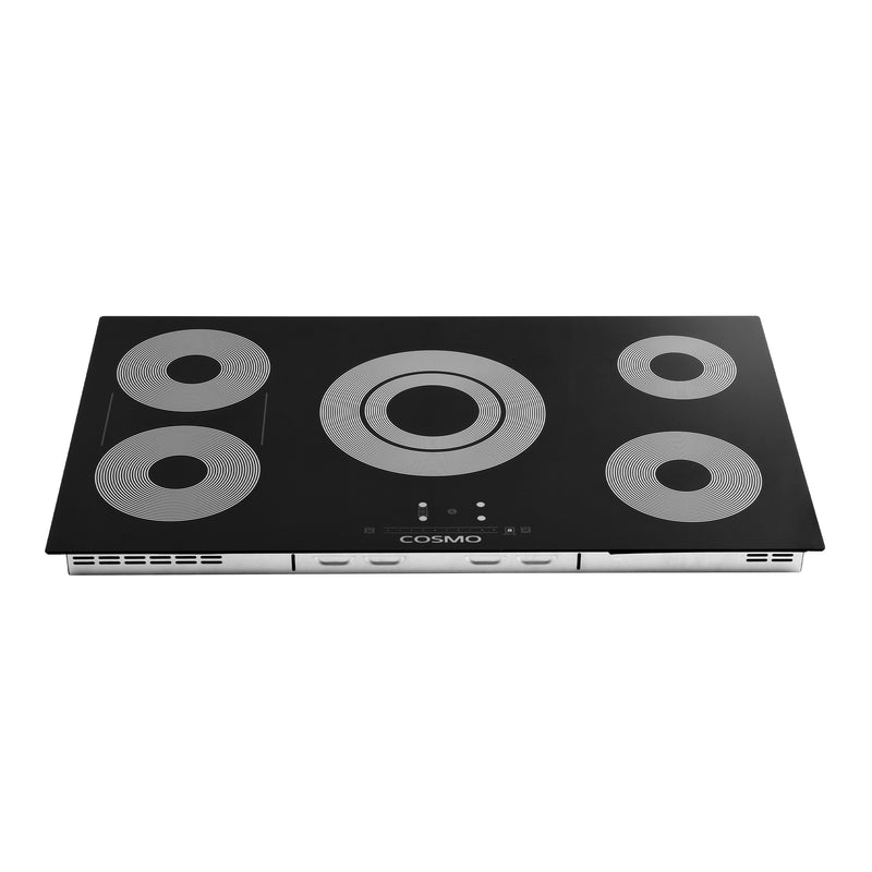 Load image into Gallery viewer, Cosmo 36 in. Electric Ceramic Glass Cooktop with 5 Burners, Triple Zone Element, Sync Burners, Hot Surface Indicator Light and Touch Controls