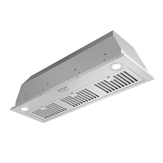 36 in. 380 CFM Ducted Insert Range Hood in Stainless Steel with Push Button Controls LED Lights and Permanent Filters