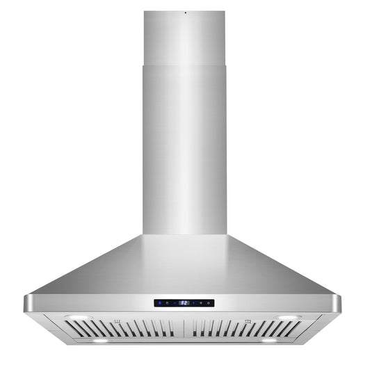 Cosmo 30 in. Island Range Hood with 3-Speed Fan, 380 CFM, Permanent Filters, LED Lights, Soft Touch Controls, Ducted Kitchen Vent Hood Extractor in Stainless Steel