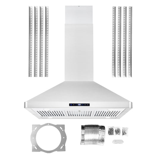 Cosmo 36 in. Ducted Island Range Hood with 380 CFM, 3-Speed Fan, Permanent Filters, LED Lights in Stainless Steel