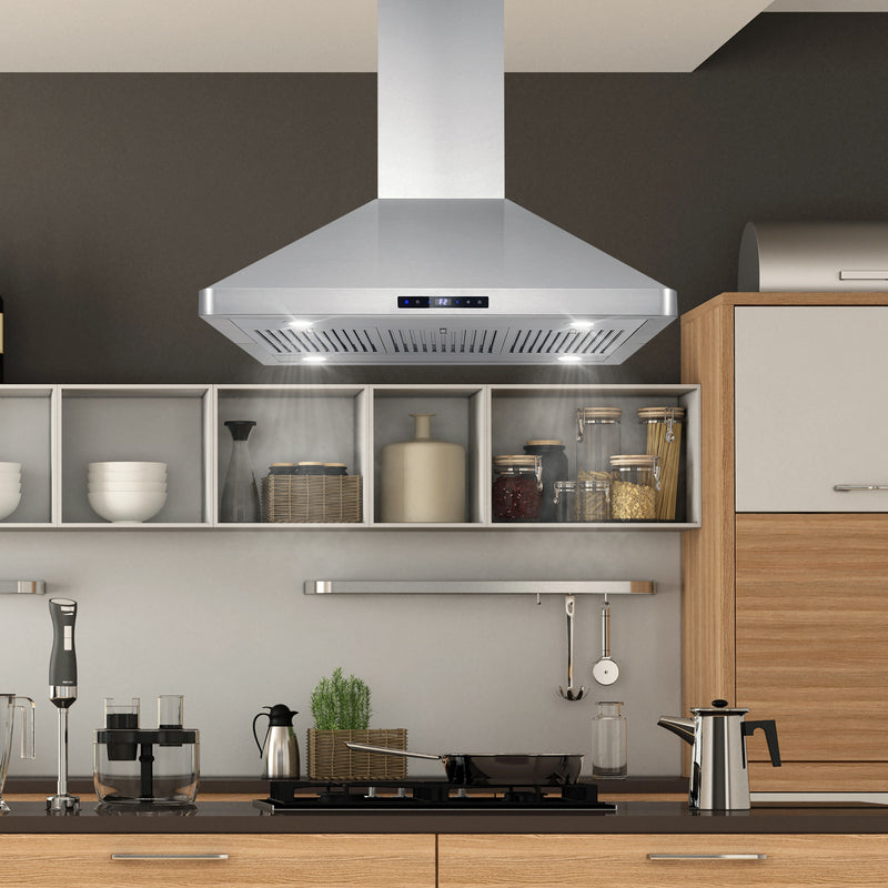 Load image into Gallery viewer, Cosmo 36 in. Ducted Island Range Hood with 380 CFM, 3-Speed Fan, Permanent Filters, LED Lights in Stainless Steel