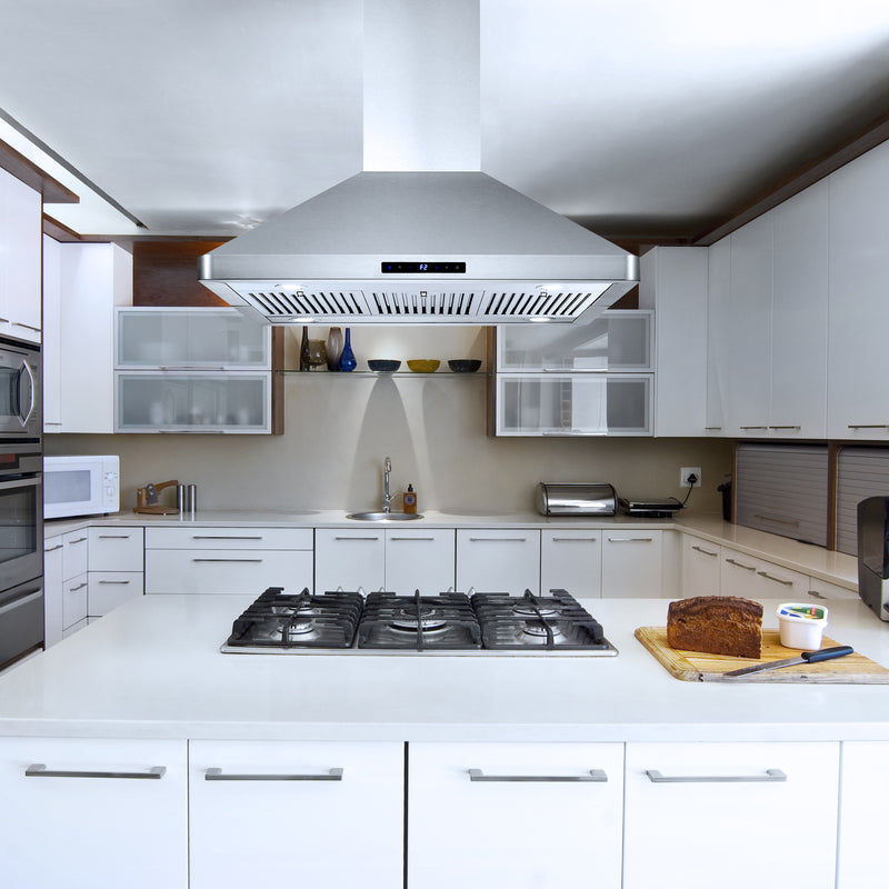 Load image into Gallery viewer, Cosmo 36 in. Ducted Island Range Hood with 380 CFM, 3-Speed Fan, Permanent Filters, LED Lights in Stainless Steel