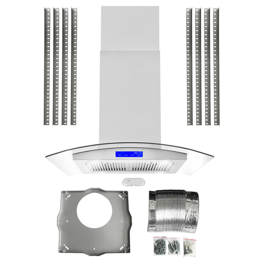 Cosmo 30 in. Ducted Island Range Hood in Stainless Steel with LED Lighting and Permanent Filters