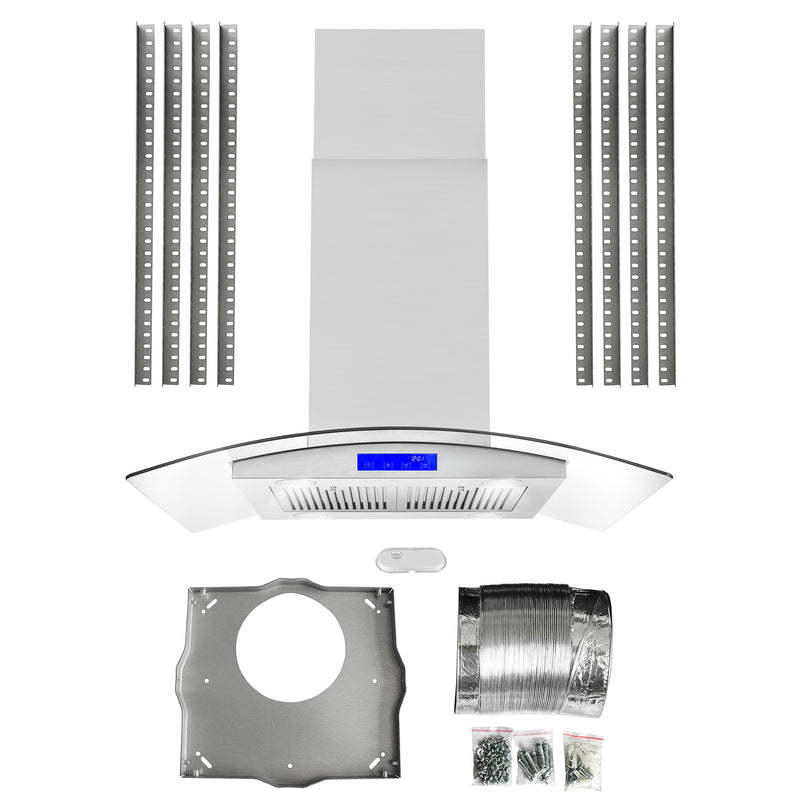 Load image into Gallery viewer, Cosmo 668ICS900 36 in. Island Range Hood with 380 CFM, 3 Speeds, Ducted, Permanent Filters, Soft Touch Controls, LED Lights, Curved Glass Hood in Stainless Steel
