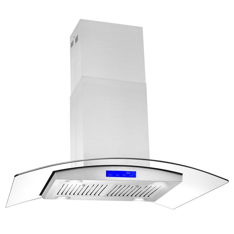 Load image into Gallery viewer, Cosmo 668ICS900 36 in. Island Range Hood with 380 CFM, 3 Speeds, Ducted, Permanent Filters, Soft Touch Controls, LED Lights, Curved Glass Hood in Stainless Steel
