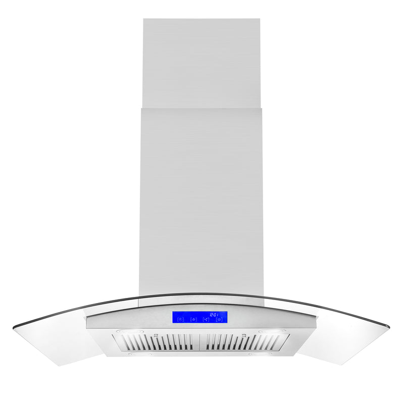 Load image into Gallery viewer, Cosmo 668ICS900 36 in. Island Range Hood with 380 CFM, 3 Speeds, Ducted, Permanent Filters, Soft Touch Controls, LED Lights, Curved Glass Hood in Stainless Steel