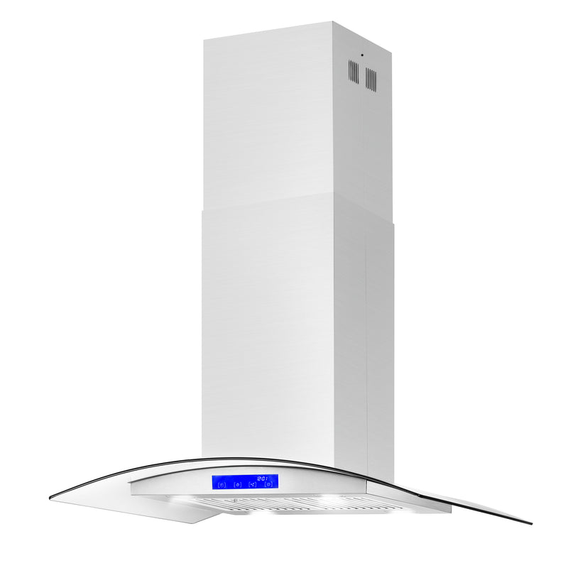 Load image into Gallery viewer, Cosmo 668ICS900 36 in. Island Range Hood with 380 CFM, 3 Speeds, Ducted, Permanent Filters, Soft Touch Controls, LED Lights, Curved Glass Hood in Stainless Steel