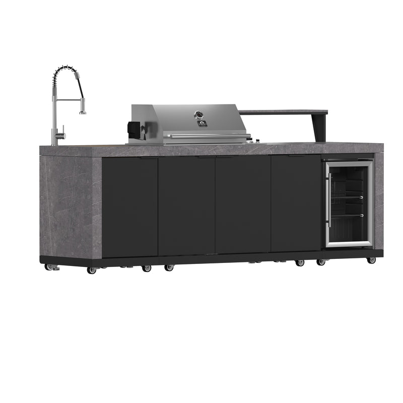 Load image into Gallery viewer, Forno Rimini Outdoor Kitchen 30" BBQ 62,600 BTU, 3 Burners with Sear & Rotisserie, 2.4 cu.ft. Beverage Center, Stainless Steel Sink, Black Cabinets & Gray Sintered Stone Countertop
