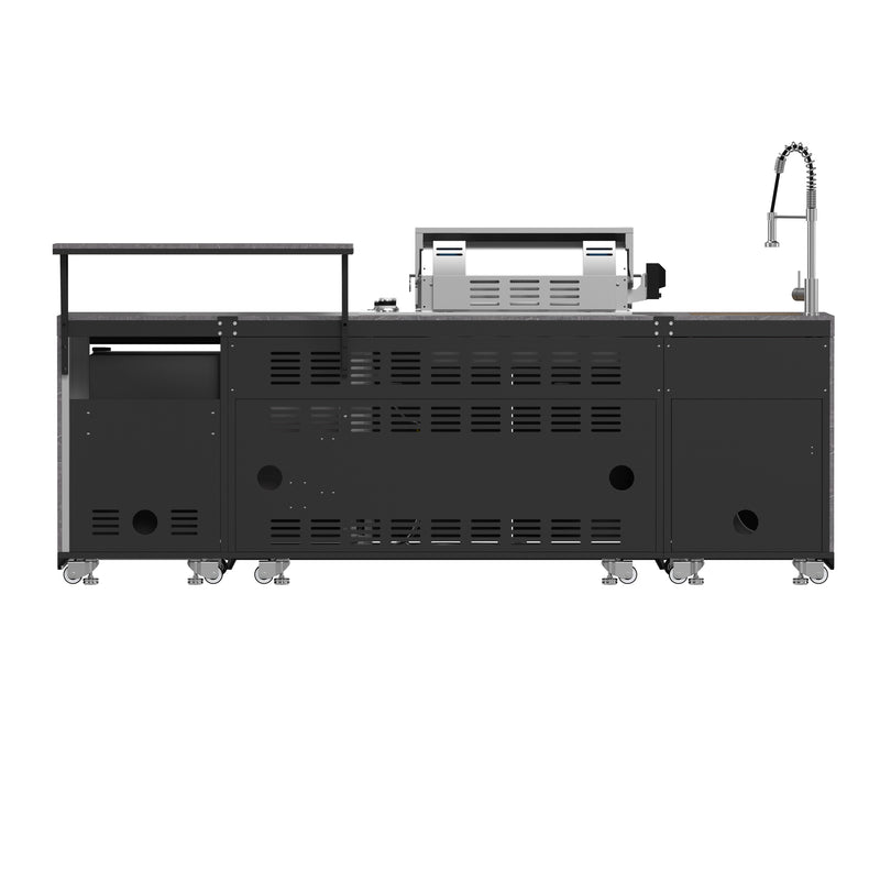 Load image into Gallery viewer, Forno Rimini Outdoor Kitchen 30" BBQ 62,600 BTU, 3 Burners with Sear & Rotisserie, 2.4 cu.ft. Beverage Center, Stainless Steel Sink, Black Cabinets & Gray Sintered Stone Countertop