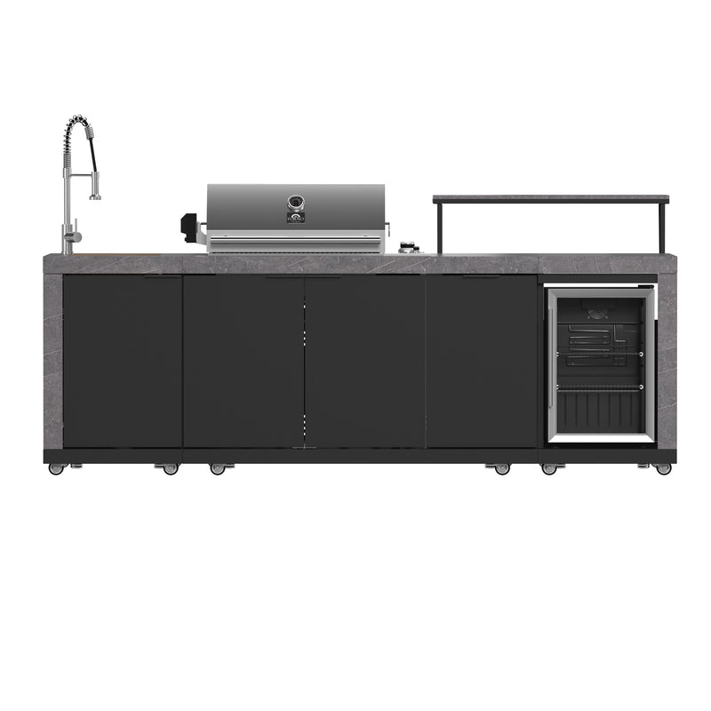 Load image into Gallery viewer, Forno Rimini Outdoor Kitchen 30" BBQ 62,600 BTU, 3 Burners with Sear & Rotisserie, 2.4 cu.ft. Beverage Center, Stainless Steel Sink, Black Cabinets & Gray Sintered Stone Countertop