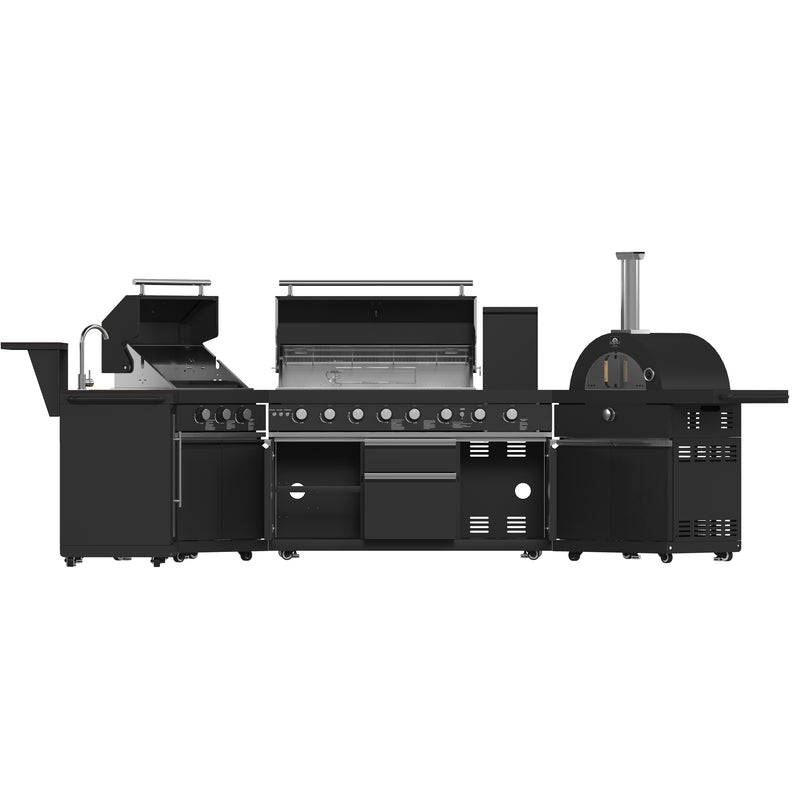 Load image into Gallery viewer, Forno All’Aperto 99,600 BTU Outdoor Kitchen, 5 Burners, Infrared Burners, Side Burner, Black Sintered Stone Countertops, Gas Pizza Oven, Sink Module, Bar & Beverage Center