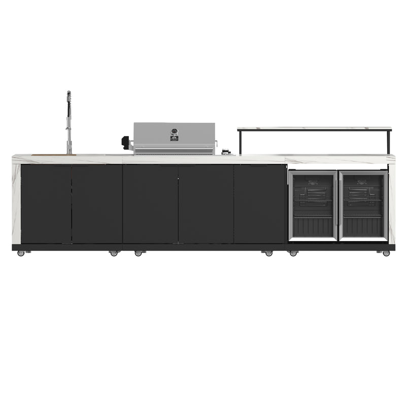 Load image into Gallery viewer, Forno Rimini Outdoor Kitchen: 30" BBQ 62,600 BTU, 4.8 cu.ft. Refrigerators, White Countertops