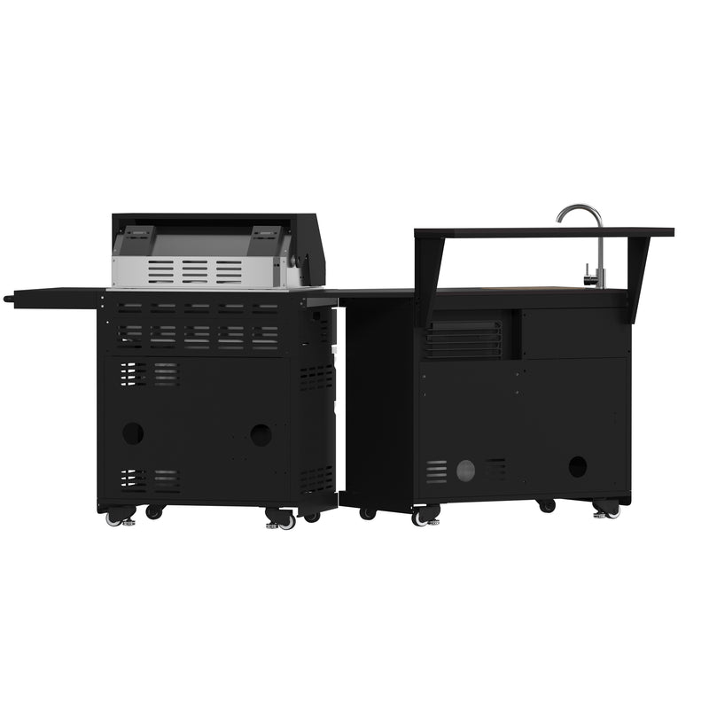 Load image into Gallery viewer, Forno All’Aperto 62,600 BTU BBQ, 3 Stainless Steel Burners, Infrared Burners, Sink Module, Black Sintered Stone Countertops, Bar and Beverage Center