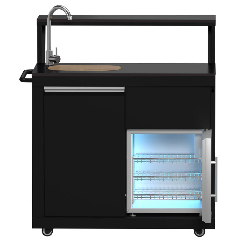 Load image into Gallery viewer, Forno All’Aperto 62,600 BTU BBQ, 3 Stainless Steel Burners, Infrared Burners, Sink Module, Black Sintered Stone Countertops, Bar and Beverage Center