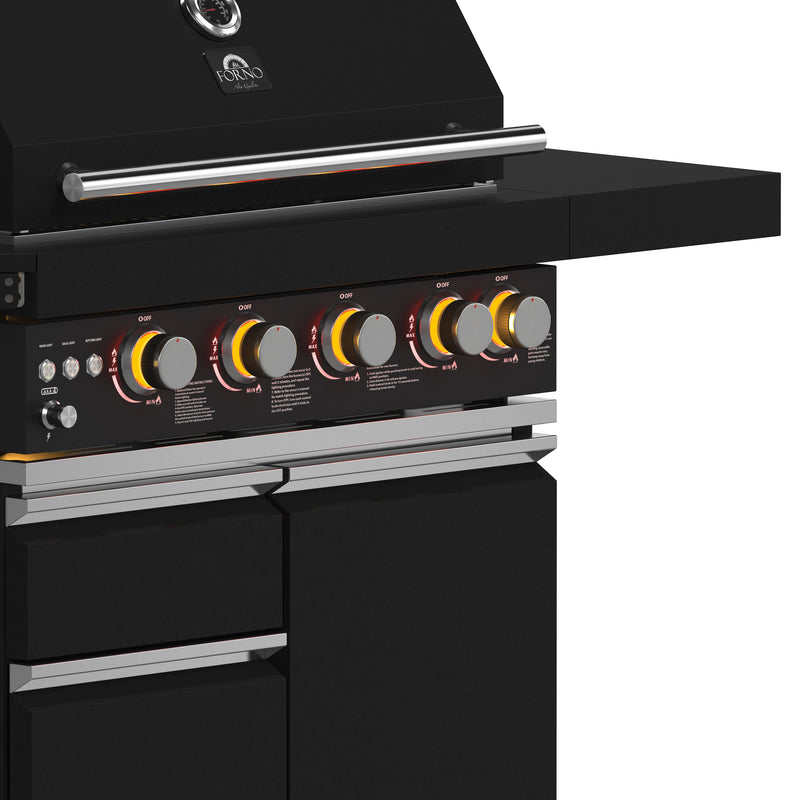 Load image into Gallery viewer, Forno All’Aperto 62,600 BTU BBQ, 3 Stainless Steel Burners, Infrared Burners, Sink Module, Black Sintered Stone Countertops, Bar and Beverage Center