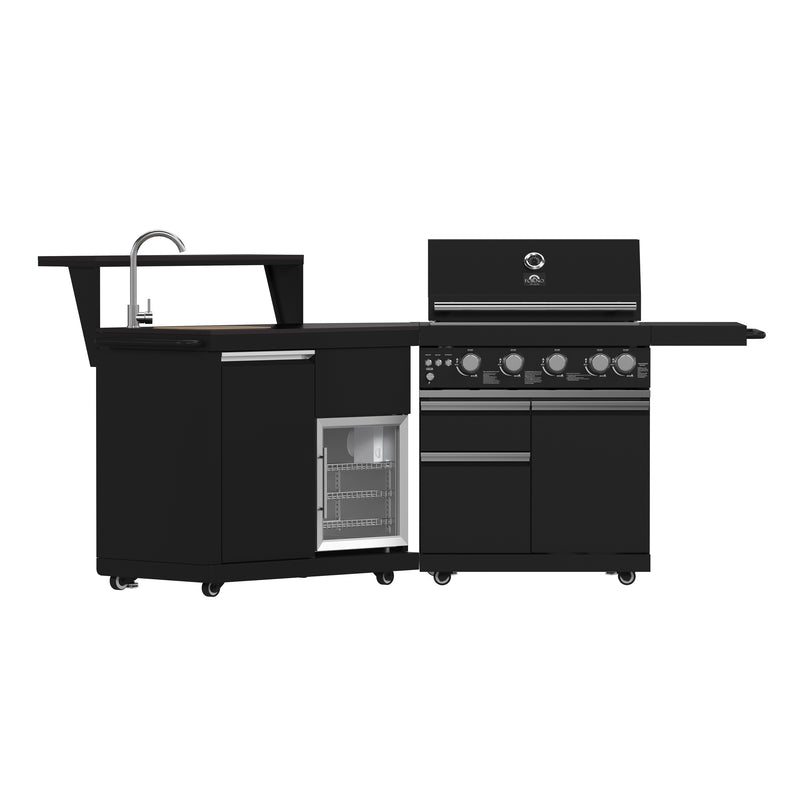 Load image into Gallery viewer, Forno All’Aperto 62,600 BTU BBQ, 3 Stainless Steel Burners, Infrared Burners, Sink Module, Black Sintered Stone Countertops, Bar and Beverage Center