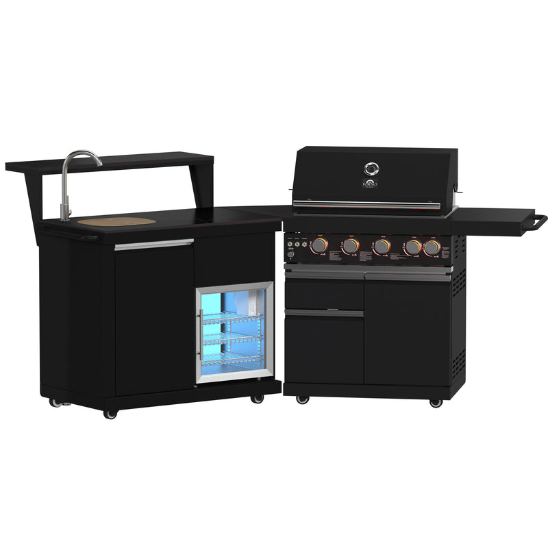 Load image into Gallery viewer, Forno All’Aperto 62,600 BTU BBQ, 3 Stainless Steel Burners, Infrared Burners, Sink Module, Black Sintered Stone Countertops, Bar and Beverage Center