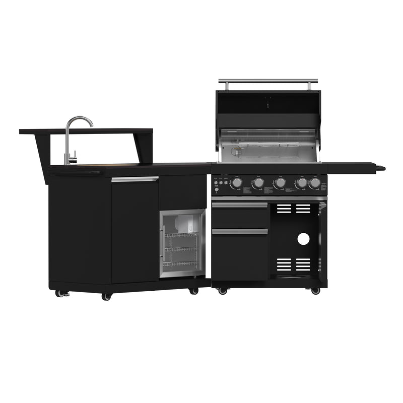 Load image into Gallery viewer, Forno All’Aperto 62,600 BTU BBQ, 3 Stainless Steel Burners, Infrared Burners, Sink Module, Black Sintered Stone Countertops, Bar and Beverage Center
