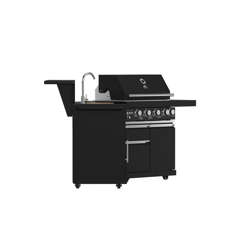 Load image into Gallery viewer, Forno All’Aperto 62,600 BTU BBQ, 3 Stainless Steel Burners, Infrared Burners, Sink Module, Black Sintered Stone Countertops, Bar and Beverage Center
