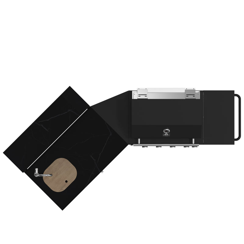 Load image into Gallery viewer, Forno All’Aperto 62,600 BTU BBQ, 3 Stainless Steel Burners, Infrared Burners, Sink Module, Black Sintered Stone Countertops, Bar and Beverage Center