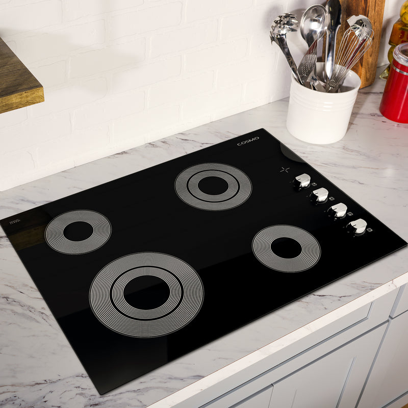 Load image into Gallery viewer, Cosmo 30 in. Electric Ceramic Glass Cooktop with 4 Burners, Dual Zone Elements, Hot Surface Indicator Light and Control Knobs