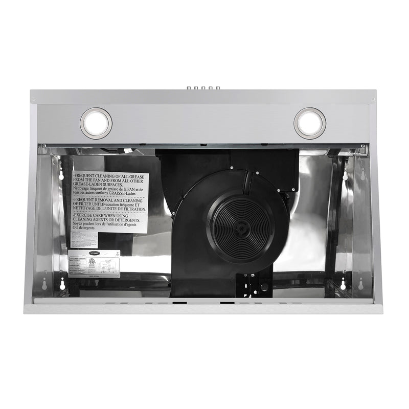 Load image into Gallery viewer, Cosmo 5U30 30 in. Under Cabinet Range Hood with Ducted / Ductless Convertible Slim Kitchen Over Stove Vent, 3 Speed Exhaust Fan, Reusable Filter, LED Lights in Stainless Steel
