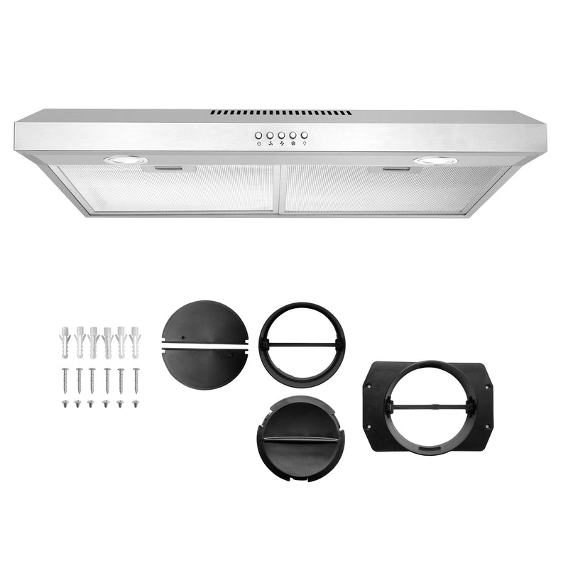 Load image into Gallery viewer, Cosmo 5U30 30 in. Under Cabinet Range Hood with Ducted / Ductless Convertible Slim Kitchen Over Stove Vent, 3 Speed Exhaust Fan, Reusable Filter, LED Lights in Stainless Steel
