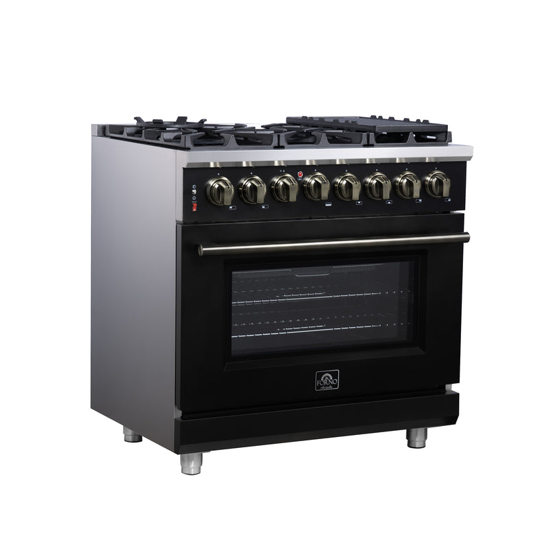 Load image into Gallery viewer, Forno Massimo 36 Inch, Black Freestanding Dual Fuel Range with 6 burners - FFSGS6125-36BLK