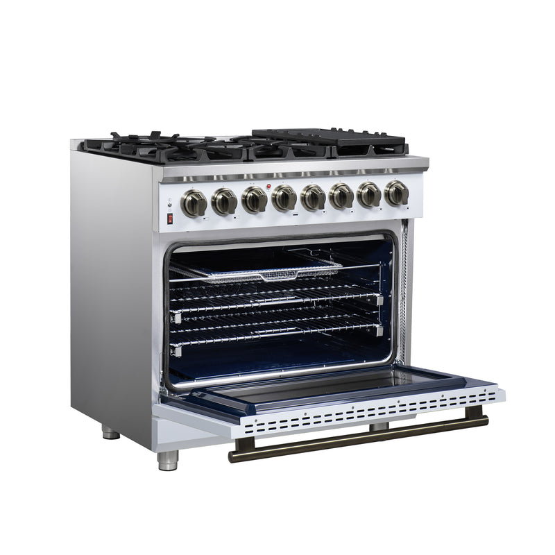 Load image into Gallery viewer, Forno Massimo 36 Inch, White Freestanding Dual Fuel Range with 6 Burners - FFSGS6125-36WHT
