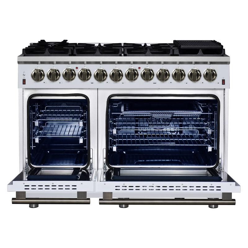Load image into Gallery viewer, Forno Massimo 48 Inch, White Freestanding Dual Fuel Range with 8 burners - FFSGS6125-48WHT