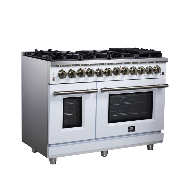 Load image into Gallery viewer, Forno Massimo 48 Inch, White Freestanding Dual Fuel Range with 8 burners - FFSGS6125-48WHT