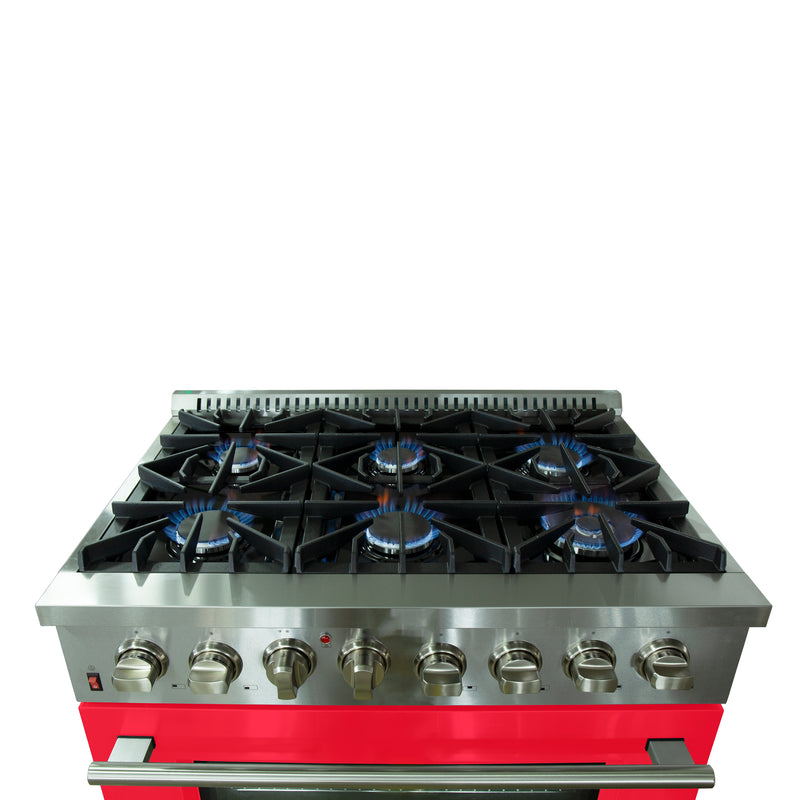 Load image into Gallery viewer, Forno Galiano 36-Inch, Red Freestanding Dual Fuel Range with 6 Burners - FFSGS6156-36RED