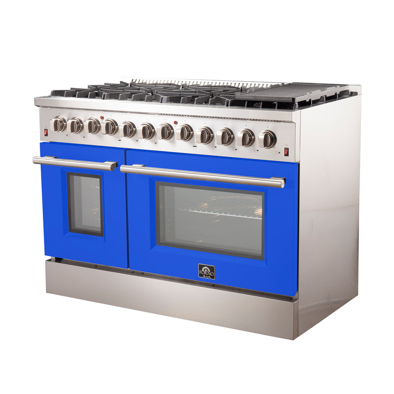 Load image into Gallery viewer, Forno Galiano 48-Inch, Blue Freestanding Dual Fuel Range with 8 Burners and Double Ovens - FFSGS6156-48BLU