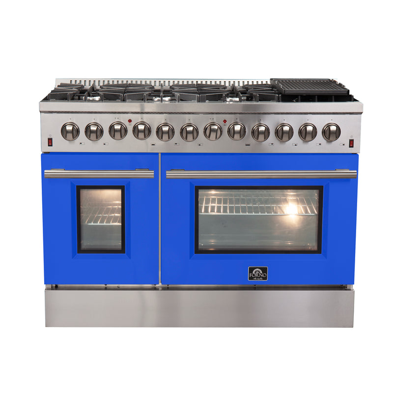 Load image into Gallery viewer, Forno Galiano 48-Inch Freestanding Dual Fuel Range, 8 Burners, Double Convection Ovens, Blue Doors