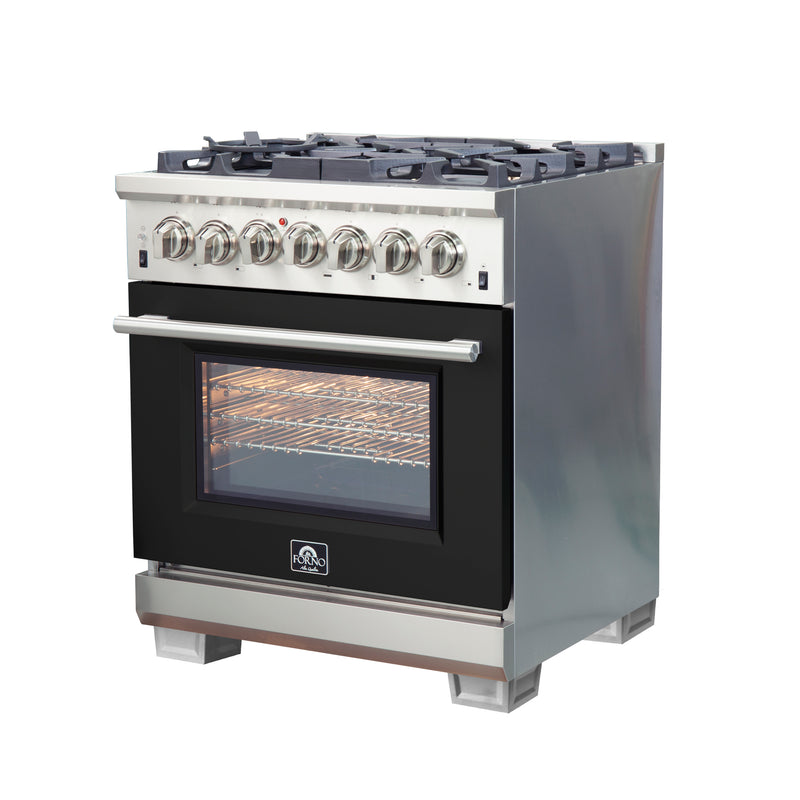 Load image into Gallery viewer, Forno Capriasca 30-Inch, Black Freestanding Dual Fuel Range with 4 Burners - FFSGS6187-30BLK