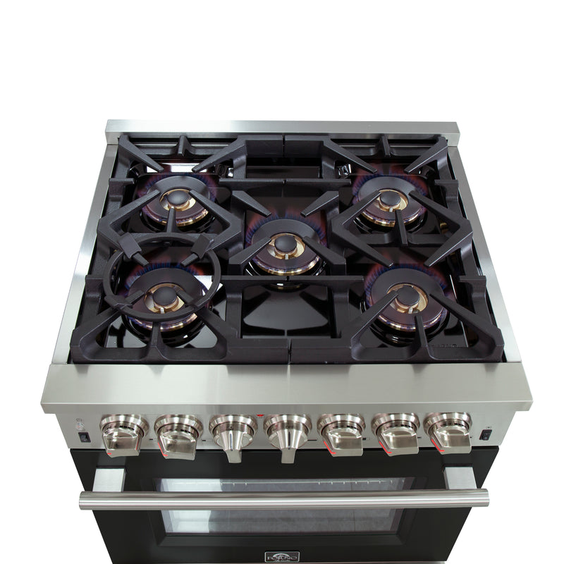 Load image into Gallery viewer, Forno Capriasca 30-Inch, Black Freestanding Dual Fuel Range with 4 Burners - FFSGS6187-30BLK