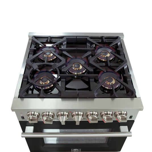 Forno Capriasca 30-Inch Freestanding Dual Fuel Range, 4 Burners, True Convection Oven
