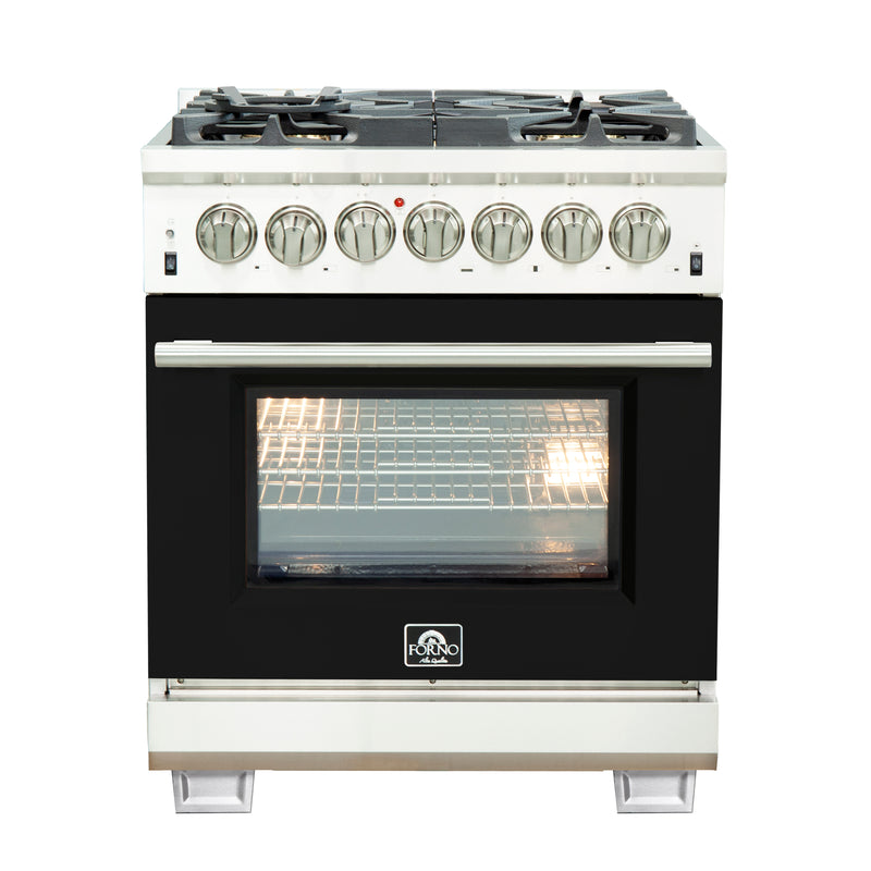 Load image into Gallery viewer, Forno Capriasca 30-Inch Freestanding Dual Fuel Range, 4 Burners, True Convection Oven, Black Door