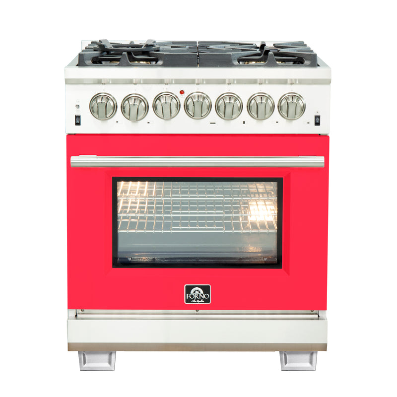 Load image into Gallery viewer, Forno Capriasca 30-Inch Freestanding Dual Fuel Range, 4 Burners, True Convection Oven, Red Door