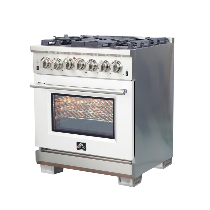 Load image into Gallery viewer, Forno Capriasca 30-Inch, White Freestanding Dual Fuel Range with 4 Burners - FFSGS6187-30WHT