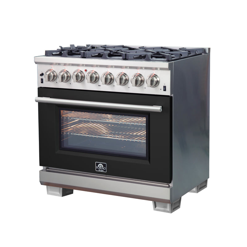 Load image into Gallery viewer, Forno Capriasca 36-Inch, Black Freestanding Dual Fuel Range with 6 Burners - FFSGS6187-36BLK