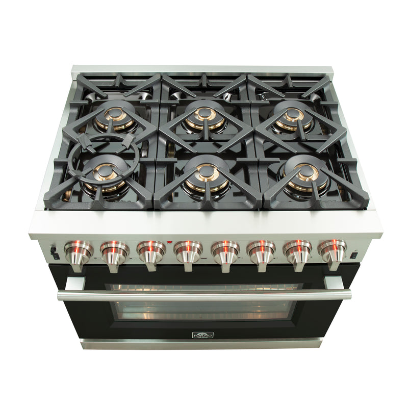 Load image into Gallery viewer, Forno Capriasca 36-Inch, Black Freestanding Dual Fuel Range with 6 Burners - FFSGS6187-36BLK