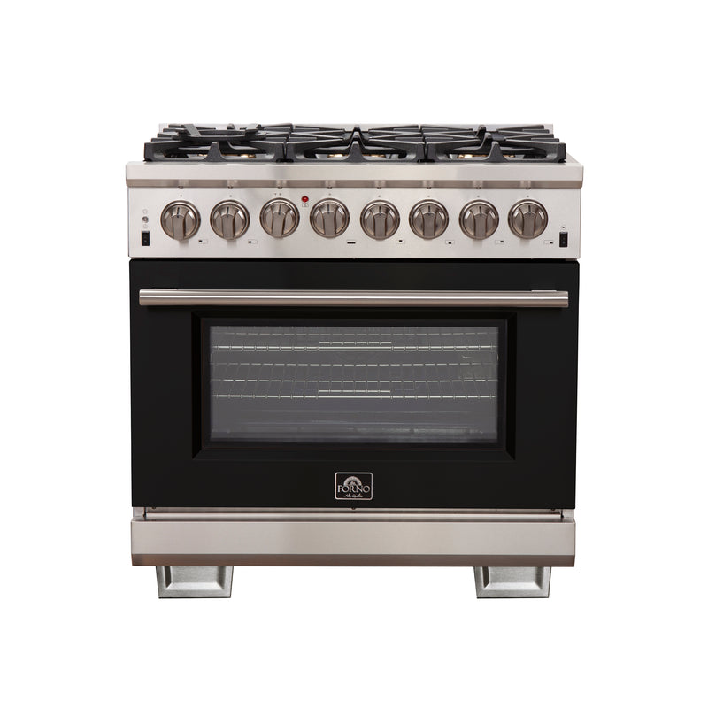 Load image into Gallery viewer, Forno Capriasca 36-Inch, Black Freestanding Dual Fuel Range with 6 Burners - FFSGS6187-36BLK