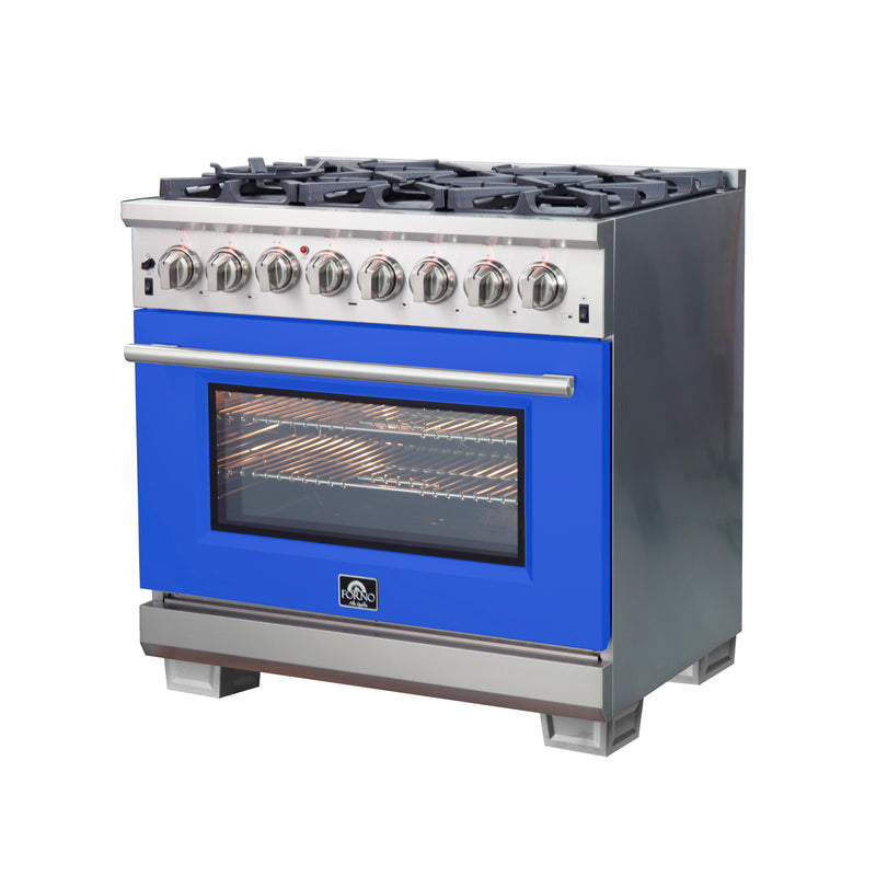 Load image into Gallery viewer, Forno Capriasca 36-Inch, Blue Freestanding Dual Fuel Range with 6 Burners - FFSGS6187-36BLU
