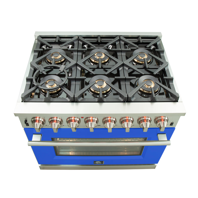 Load image into Gallery viewer, Forno Capriasca 36-Inch, Blue Freestanding Dual Fuel Range with 6 Burners - FFSGS6187-36BLU