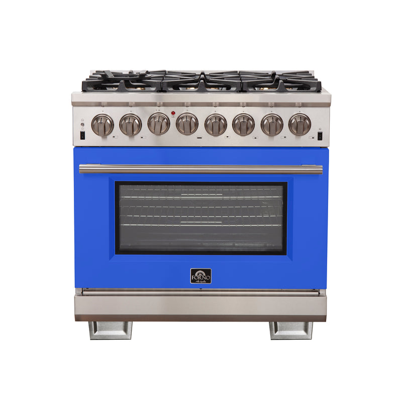 Load image into Gallery viewer, Forno Capriasca 36-Inch, Blue Freestanding Dual Fuel Range with 6 Burners - FFSGS6187-36BLU
