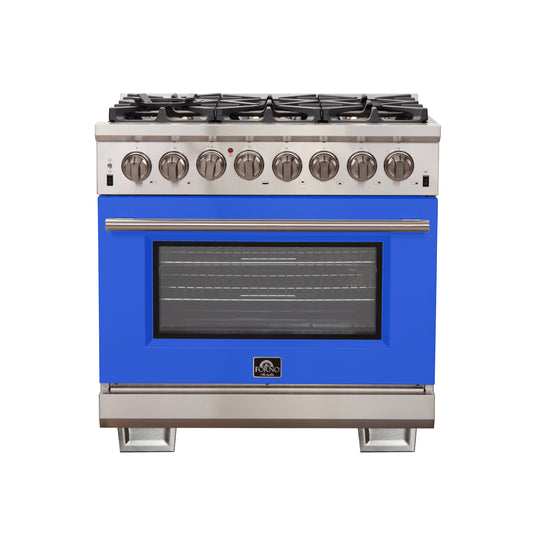 Forno Capriasca 36-Inch Freestanding Dual Fuel Range, 6 Burners, True Convection Oven