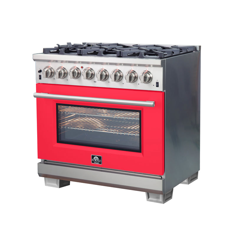 Load image into Gallery viewer, Forno Capriasca 36-Inch, Red Freestanding Dual Fuel Range with 6 Burners - FFSGS6187-36RED